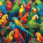 flock of colorful parrots